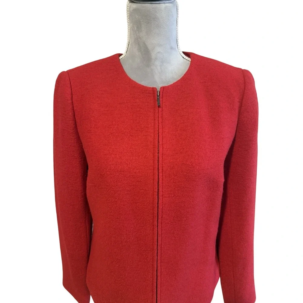 Talbots Size 8 Red Boiled‎ Wool Full Zip Cropped Blazer Jacket Sweater Christmas